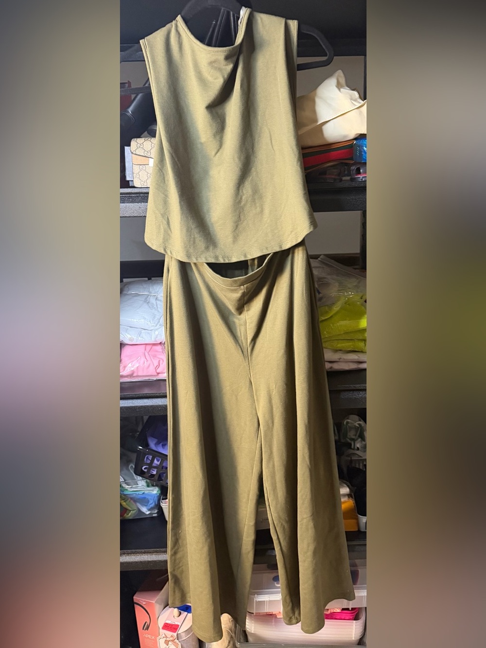 Olive Green Wide-Leg Jumpsuit - Sleeveless Crop Top